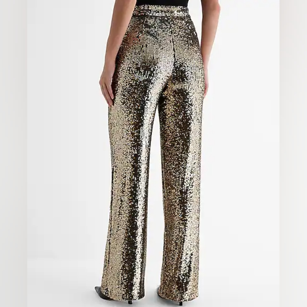 EXPRESS: High Waisted Sequin Wide Leg Trousers - Picture 2 of 6